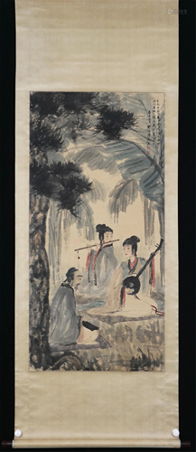 A CHINESE PAINTING OF PLAYING MUSICAL INSTRUMENTS