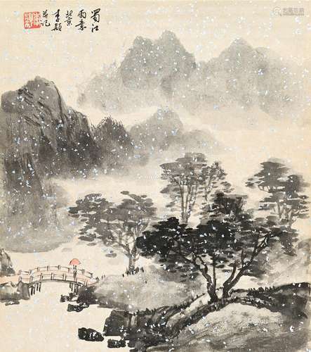 李颖（1934～2004） 蜀江雨意 卡纸 纸本