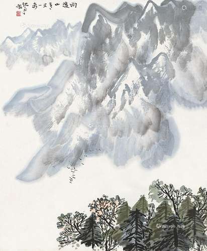 何纪争（b.1940） 雨后山青 镜片裱板 纸本