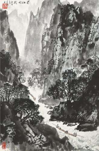 李颖（1934～2004） 蜀江放筏 镜片裱板 纸本
