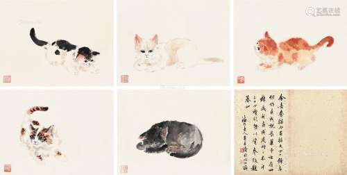 陈莲涛（1900～1994） 猫 册页 （二十四开选六） 纸本