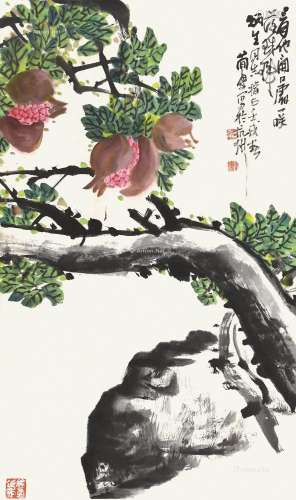 曹简楼（1913～2005） 石榴 立轴 纸本