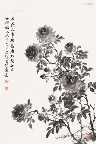 邓怀农（1894～1986） 月季 立轴 纸本