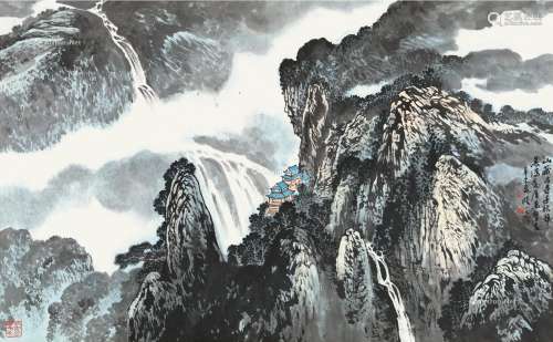 陆一飞（1931～2005） 山藏古寺 镜片 纸本