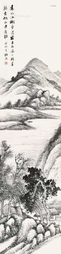 杨逸（1864～1929） 烟水疏林 镜片 纸本