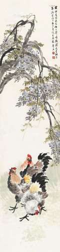 金梦石（1869～1952） 春园觅食 屏轴 纸本