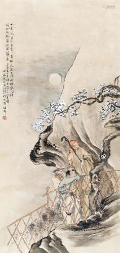 沈心海（1855～1941） 月夜寻梅 镜片 纸本