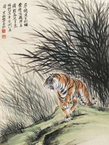 张善孖（1882～1940） 虎啸生风 镜框 纸本