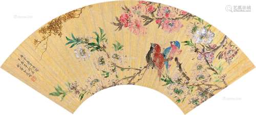 金俊明（1602～1675） 桃花小鸟 扇片 纸本