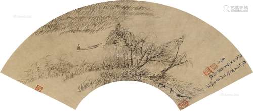 恽寿平（1633～1690） 西溪钓徒 扇框 纸本