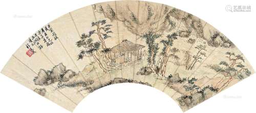 程庭鹭（1796～1859） 冷泉亭图 扇片 纸本