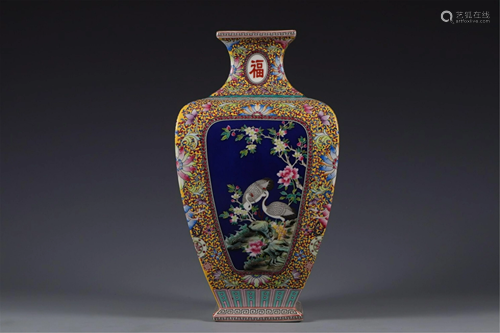 A FALANGCAI FLOWERS AND BIRDS VASE