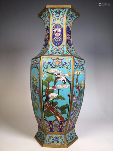 A CLOISONNE ENAMEL HEXAGONAL VASE