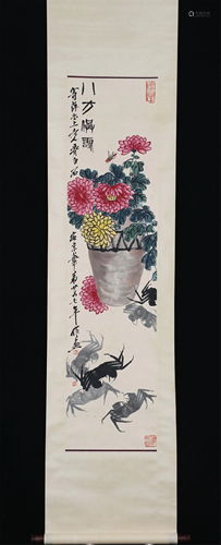 A CHINESE PAINTING OF CRABS AND CHRYSANTHEMUMS