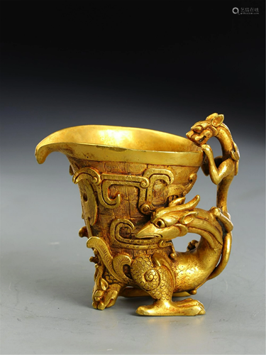 A GILT BRONZE DRAGON PHOENIX CUP