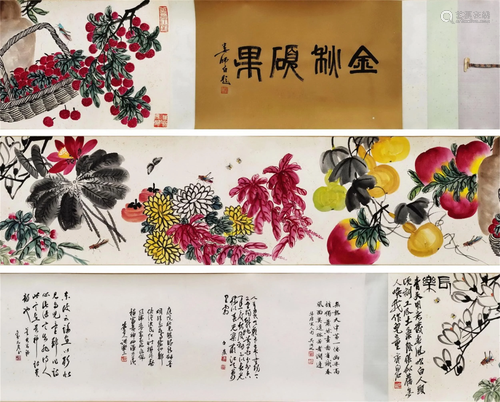 A CHINESE PAINTING OF FLOWERS AND FRUIT