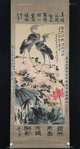 A CHINESE PAINTING OF LOTUS AND BIRDS