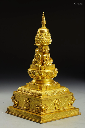 A BRONZE GILT BUDDHIST SUTRA PAGODA