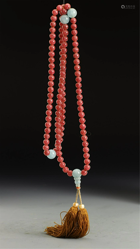 A STRING OF HARD-STONES PRAYER BEADS