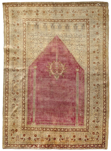 A SILK TABRIZ PRAYER RUG, 19TH CENTURY