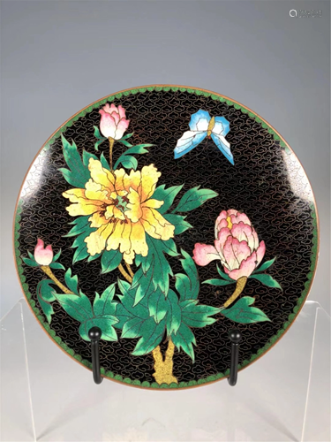 A BLACK GROUND CLOISONNE ENAMEL BOX AND CO…