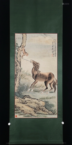 A CHINESE PAINTING OF HORSE AND MONKEY