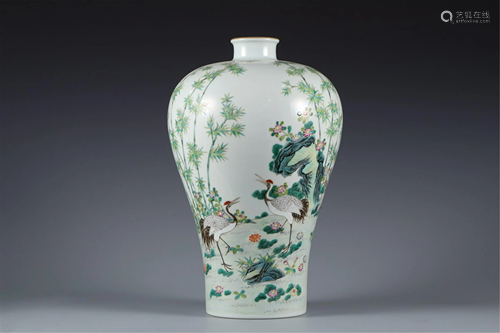 A FAMILLE ROSE 'CRANES IN BAMBOO GROVE' VASE