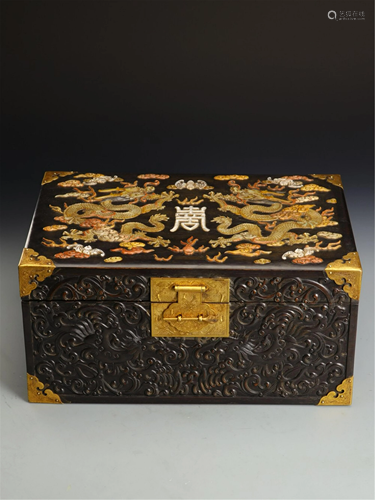 A HARD-STONES INLAID HARDWOOD LIDDED BOX