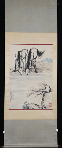 A CHINESE PAINTING OF TWO HORSES