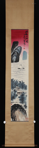 A CHINESE LANDSCAPE PAINTING HANGING SCROLL