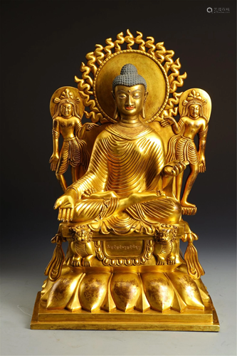 A SWAT STYLE GILT BRONZE SEATED SAKYAMUNI