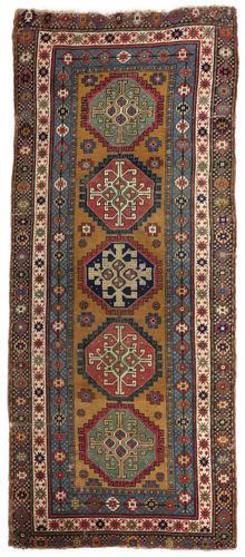 A YELLOW APRICOT GROUND GENDJE KAZAK CARPET, MID 19TH