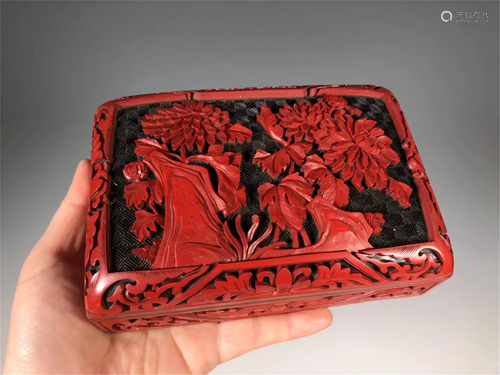 A CARVED LACQUER FLORAL BOX AND COVER