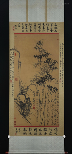 A CHINESE INK PAINTING OF BAMBOO AND ORCHID