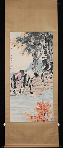 A CHINESE PAINTING OF THREE HORSES