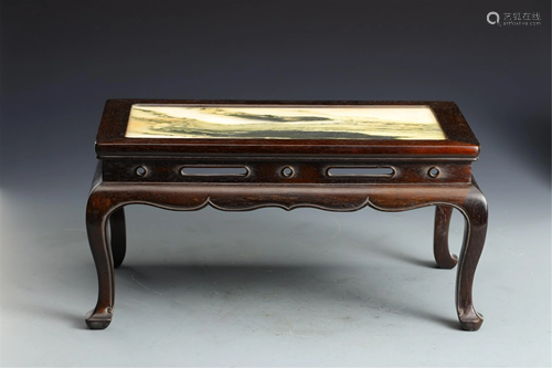 A MARBLE INLAID HARDWOOD TABLE STAND