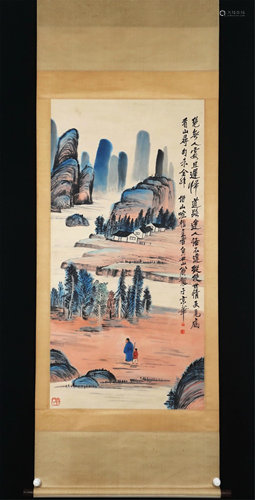 A CHINESE PAINTING OF LANDSCAPE AND FIGURES