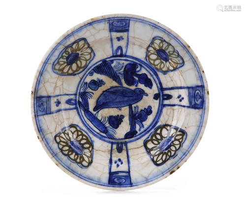 A KUBACHI UNDERGLAZE-PAINTED POTTERY DISH PERSIA, 17TH