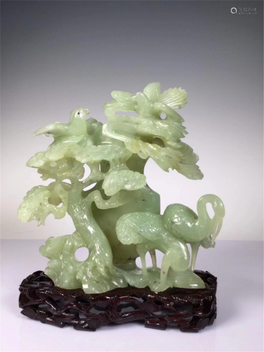 A JADE CARVED 'PINE AND CRANES' DECORATION