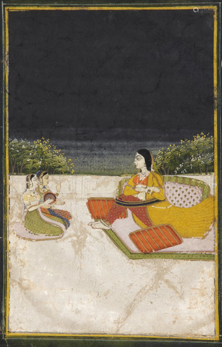 A LADY WITH ATTENDANTS ON A TERRACE, INDIA JAIPUR, 18TH