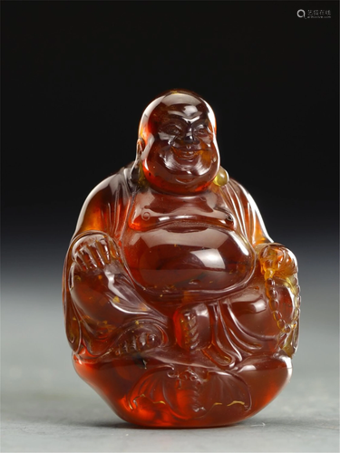 AN AGATE CARVED SEATED MAITREYA