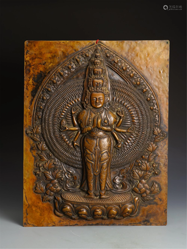 A BRONZE THOUSAND-ARMED GUANYIN HANGING SCREEN