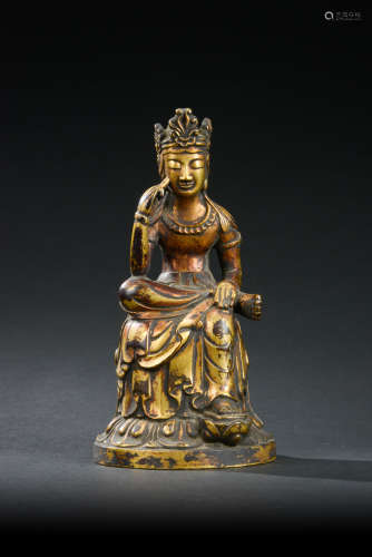 銅鎏金自在觀音菩薩座像