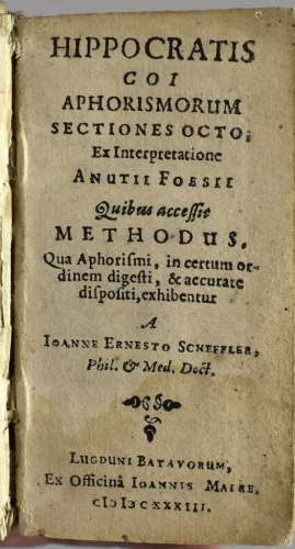 Scheffler, Johannes. Hippocratis Coi Aphorismorum Sectiones ...