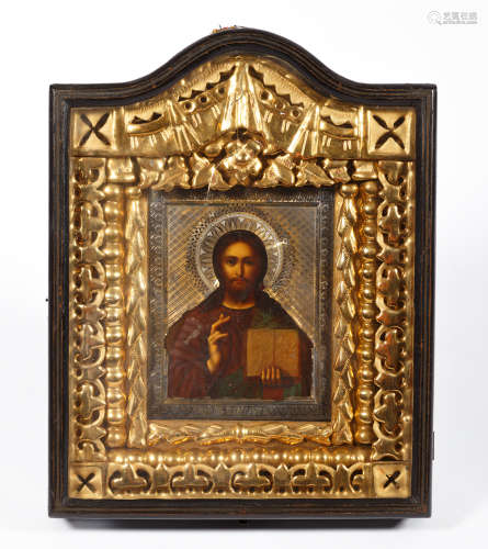 Kiot. Ikone mit Christus Pantokrator. Silberoklad: Meisterma...