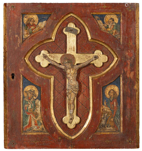 Tabernakeltüre mit Kruzifix und den vier Evangelisten. Polyc...