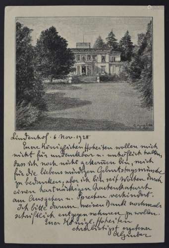 Postkarte von August Gruber Lindenhof (Lindau) an Maria Ludw...