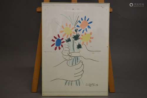 Pablo PICASSO, Mains au bouquet, impression. Signé en bas à ...