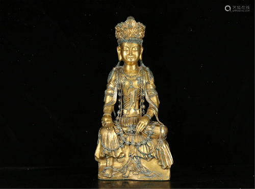 A GILT BRONZE SEATED AVALOKITESVARA