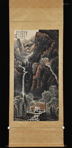 A CHINESE PAINTING OF LANDSCAPE AND FIGURES